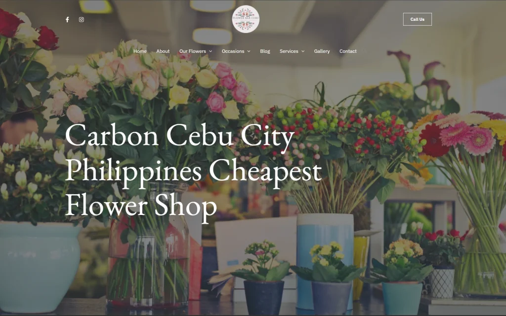 Flower Bar Cebu City flower shop homepage featuring colorful fresh flower arrangements