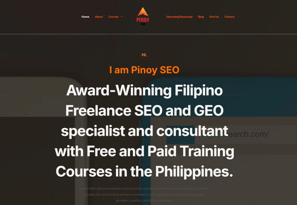Pinoy SEO homepage featuring Filipino freelance SEO and GEO specialist and consultant